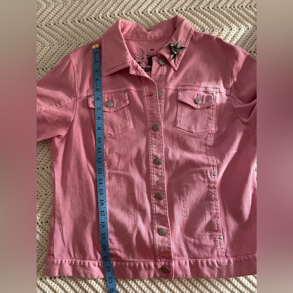 Womens Avon breast cancer awareness pink denim jacket